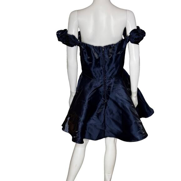 B Darlin Juniors' Rosette Off-The-Shoulder Fit & Flare Dress Navy Sz 13/14 - Picture 7 of 9